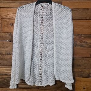 White Lace Crochet Kimono Cardigan Boho Cottagecore Open Front Sz M